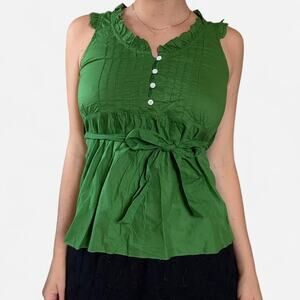 Green ruffle tie front tank top